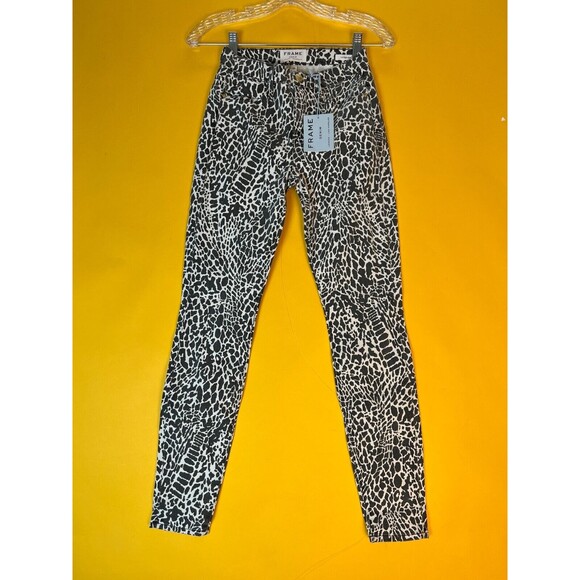 FRAME Le High Skinny Abstract Jeans Womens 23 Black Animal Print High Rise NWT - Picture 1 of 11